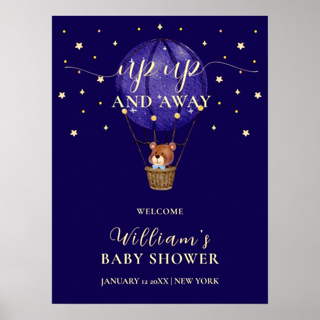 Välkomsthälsa för Stars Bear Luftballong Baby Show Poster (Framsidan)