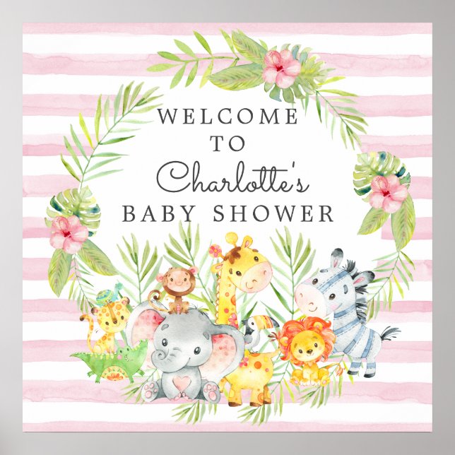 Välkomsthälsa för ungle Animals Baby Shower Poster (Framsidan)