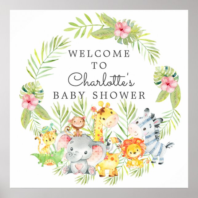 Välkomsthälsa för ungle Animals Baby Shower Poster (Framsidan)