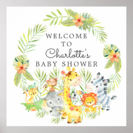 Välkomsthälsa för ungle Animals Baby Shower Poster