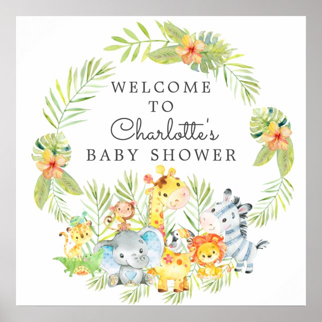 Välkomsthälsa för ungle Animals Baby Shower Poster (Framsidan)