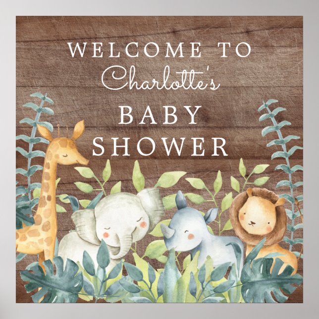 Välkomsthälsa för ungle Animals Baby Shower Poster (Framsidan)