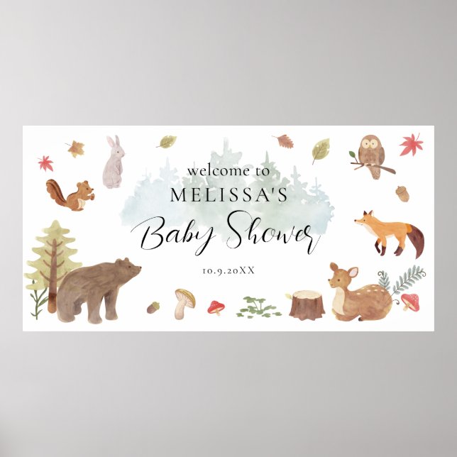 Välkomsthälsa för Woodland Animals Baby Shower Poster (Framsidan)
