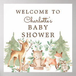 Välkomsthälsa för Woodland Animals Baby Shower Poster