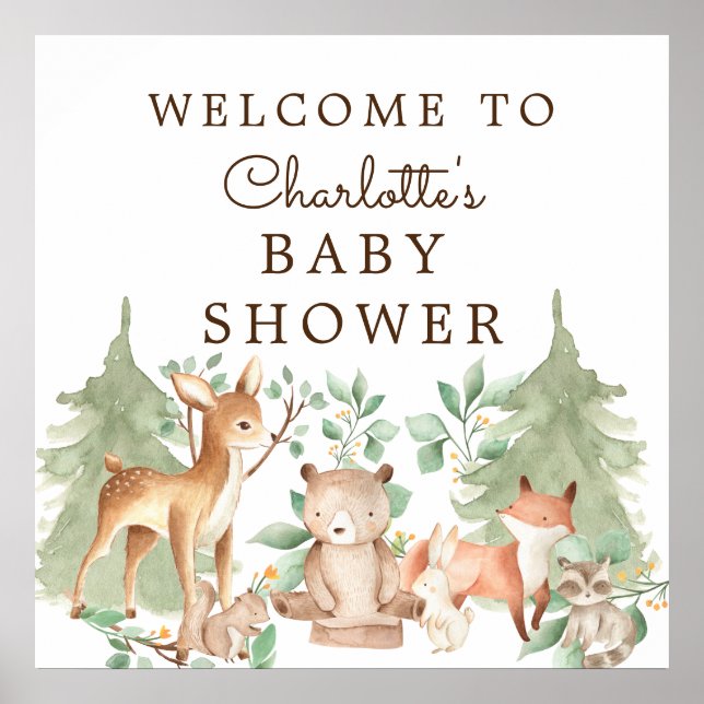 Välkomsthälsa för Woodland Animals Baby Shower Poster (Framsidan)