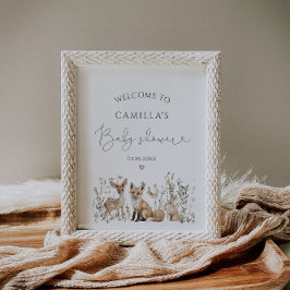 Välkomsthälsa för Woodland Animals Baby Shower Poster