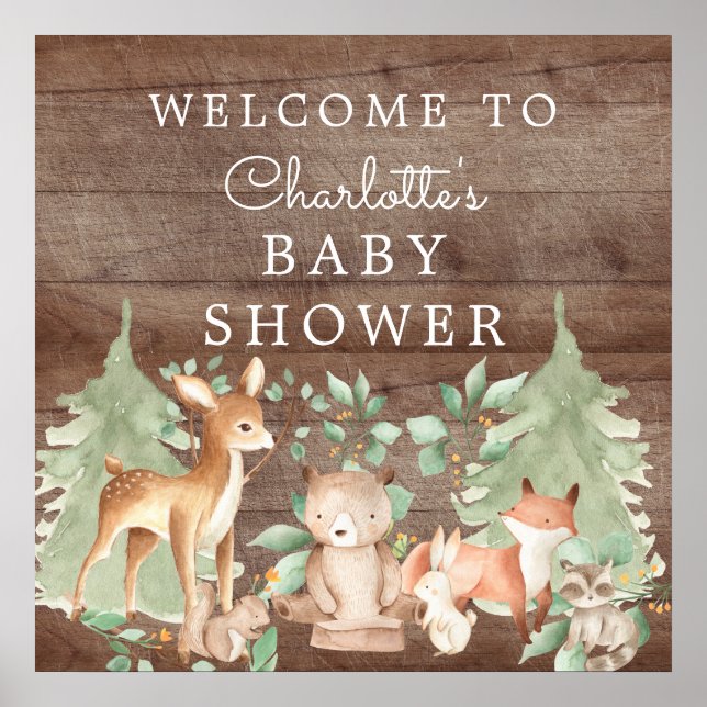 Välkomsthälsa för Woodland Animals Baby Shower Poster (Framsidan)