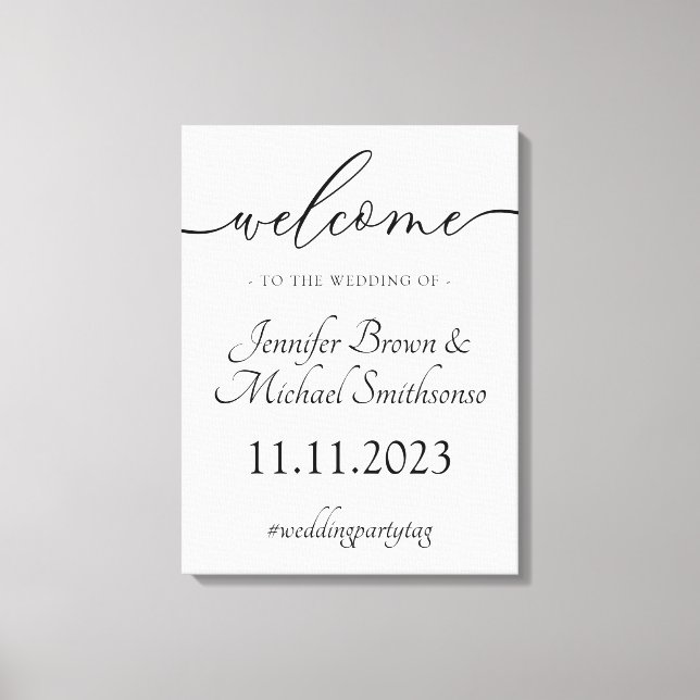 Välkomsthälsa namnteckning bröllop, enkel minimali canvastryck (Framsida)