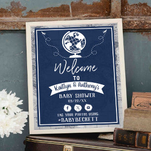Välkomsthälsa om äventyr Travel Karta Baby Shower Poster