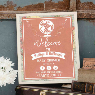 Välkomsthälsa om äventyr Travel Karta Baby Shower Poster