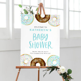 Välkomsthälsa om blå och choklad Donuts Baby Showe Poster