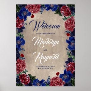 Välkomsthälsa om Blommigten Rustic Bröllop Poster