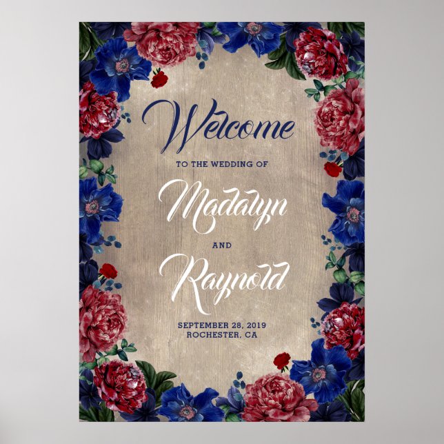 Välkomsthälsa om Blommigten Rustic Bröllop Poster (Framsidan)