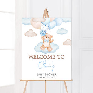 Välkomsthälsa om Blue Baby Bear Balloon Baby Showe Poster