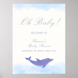 Välkomsthälsa om Blue Minimalist Boho Dolphin Baby Poster