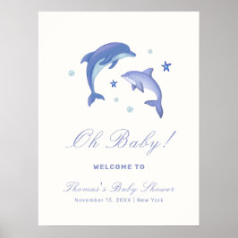 Välkomsthälsa om Blue Modern Summer Dolphin Baby S Poster
