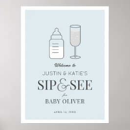 Välkomsthälsa om Champagne Blue Baby Shower Poster