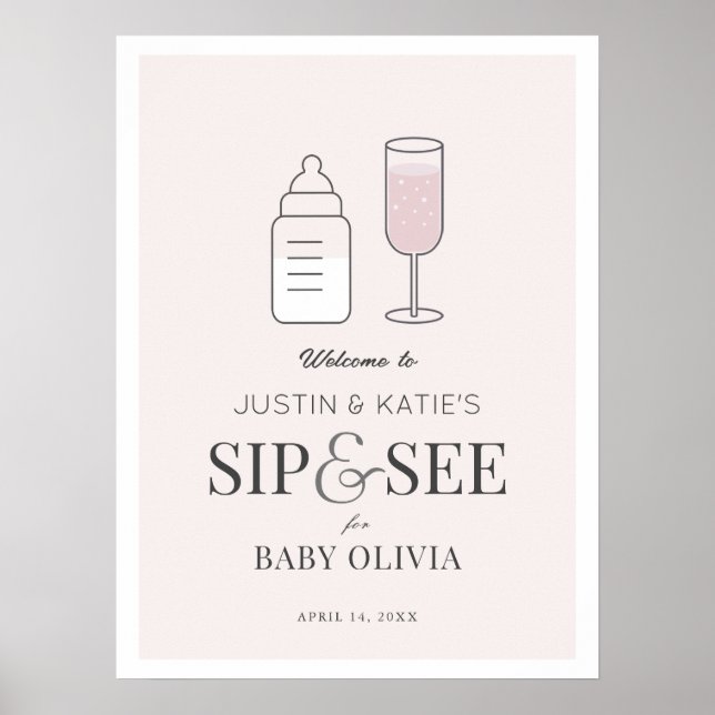Välkomsthälsa om Champagne Rosa Baby Shower Poster (Framsidan)