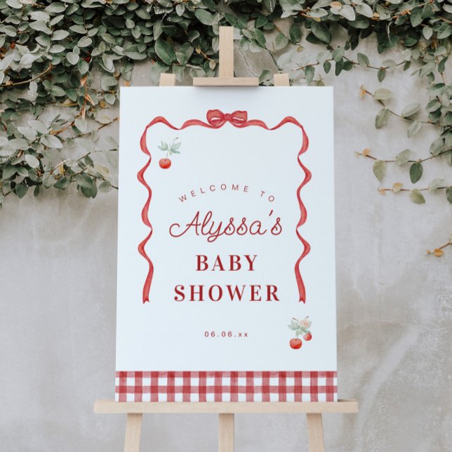 Välkomsthälsa om Cherry och Red Ribbon Baby Shower Poster (Skapare uppladdad)