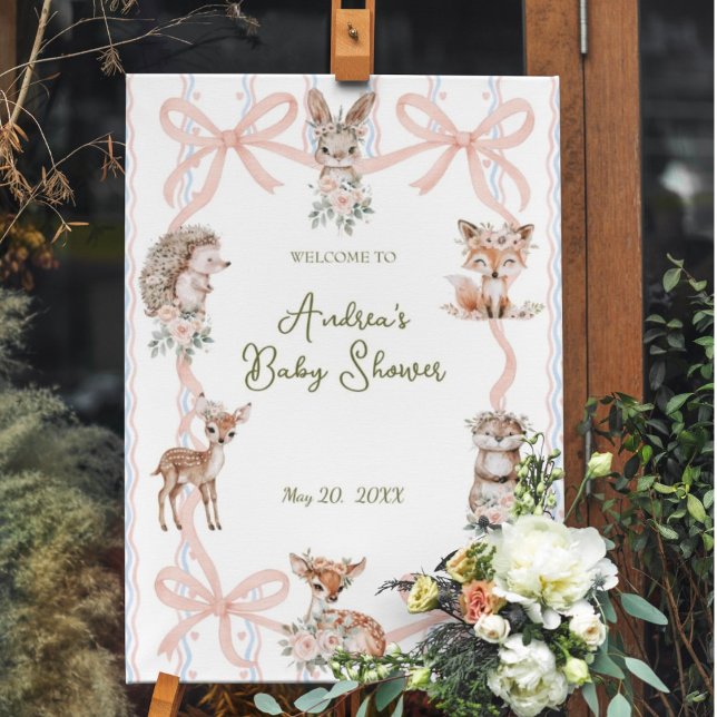 Välkomsthälsa om Coquette Ribbon Woodland Baby Sho Poster (Skapare uppladdad)
