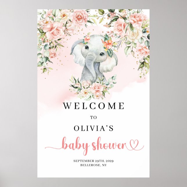 Välkomsthälsa om Cute baby elefant  guld Baby Show Poster (Framsidan)