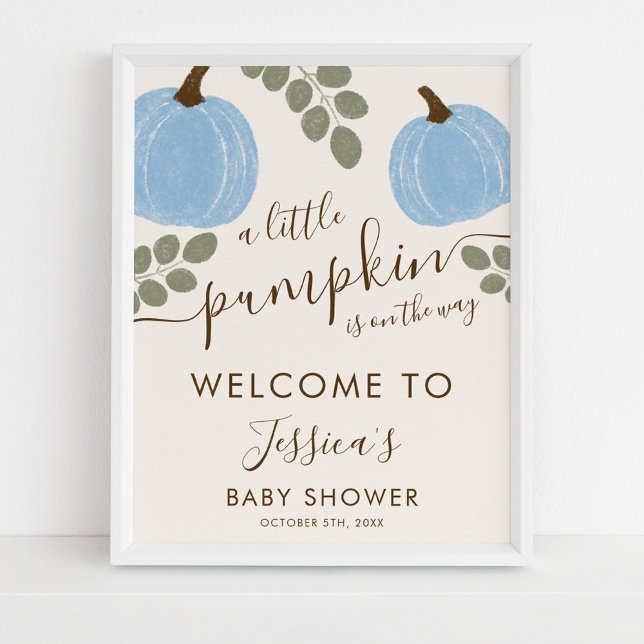 Välkomsthälsa om Cute Blue Pumpkin Eucalyptus Baby Poster (Skapare uppladdad)