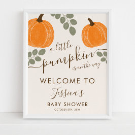 Välkomsthälsa om Cute Pumpkin Eucalyptus Fall Baby Poster