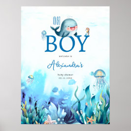 Välkomsthälsa om Cute Whale under Sea Boy Shower Poster