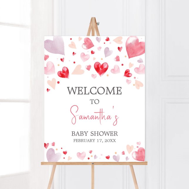 Välkomsthälsa om en liten älskling i Valentine Bab Poster (Sweetheart Baby Shower Welcome Sign)