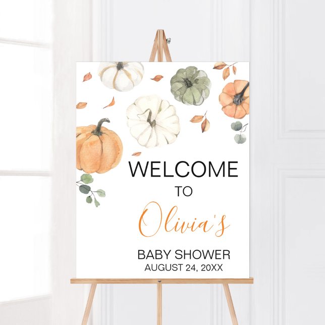 Välkomsthälsa om en liten babybabyknare poster (A Little Pumpkin Baby Shower Welcome Sign)