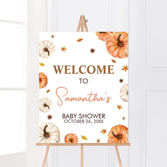 Välkomsthälsa om en liten knumpkin Baby Shower Poster (Fall Pumpkin Baby Shower Welcome Sign)