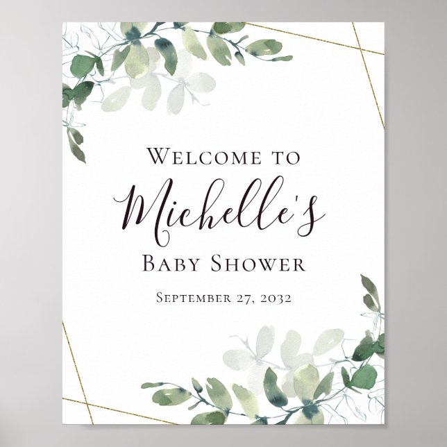 Välkomsthälsa om Eucalyptus Glitter Baby Shower Poster (Framsidan)