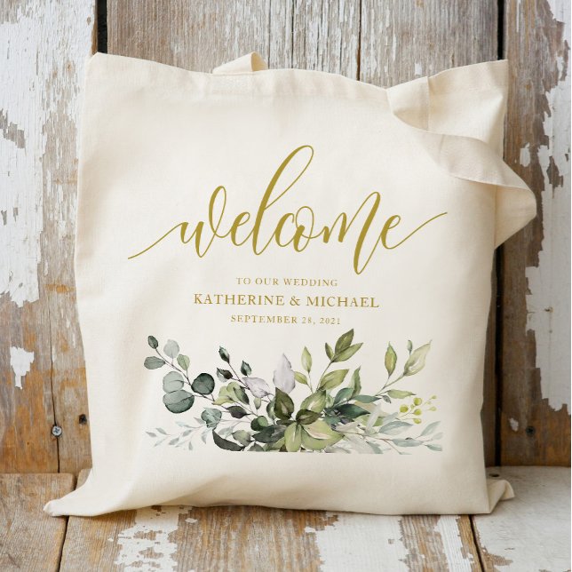 Välkomsthälsa om Eucalyptus Greenery Bröllop Tote  Tygkasse (Skapare uppladdad)