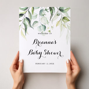 Välkomsthälsa om Eucalyptus Grönt Baby Shower Poster
