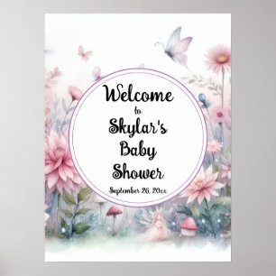 Välkomsthälsa om Fairy Garden Baby Shower Poster