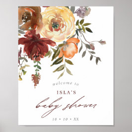 Välkomsthälsa om Fall Burgundy & Orange Blommigt B Poster