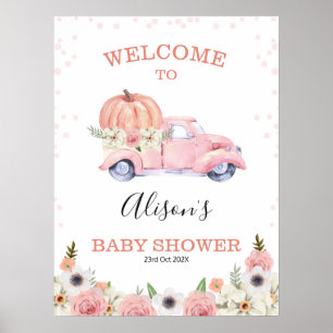 Välkomsthälsa om Fall Rosa Blommigt Pumpkin Lastbi Poster
