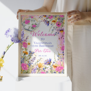 Välkomsthälsa om färgad Rosa Blommigt Birthday Tea Poster