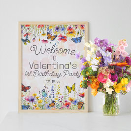 Välkomsthälsa om färgade Wildblommor och Butterfli Poster
