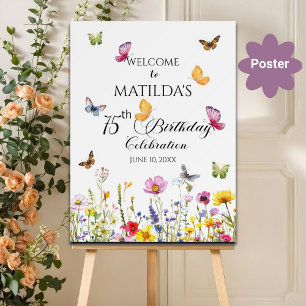 Välkomsthälsa om fjärilar och Wildblommor 75:e Poster