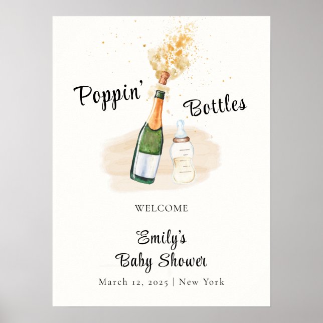 Välkomsthälsa om Flaska Champagne Baby Shower Poster (Framsidan)