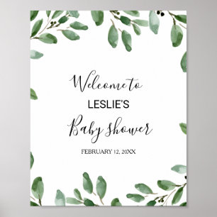 Välkomsthälsa om Greenery Tropical Eucalyptus Baby Poster