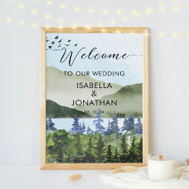 Välkomsthälsa om Grönten Forest Mountain Bröllop Poster