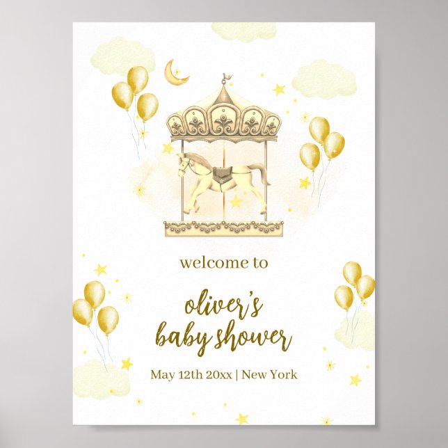 Välkomsthälsa om guld Elegant Magic Carousel Baby  Poster (Framsidan)