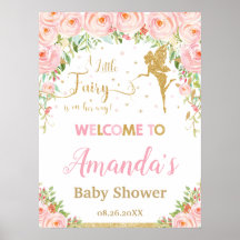Välkomsthälsa om Guld Fairy Baby Shower  Rosa Blom