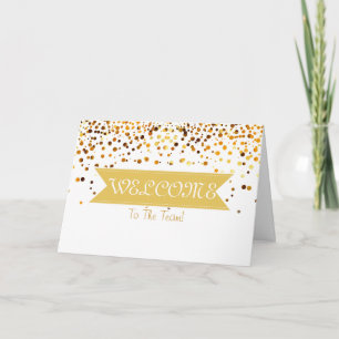 Välkomsthälsa om guld Glitter med vit Gräns Kort