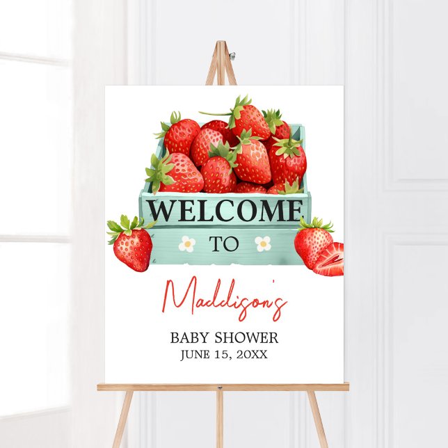 Välkomsthälsa om jordgubbssommar, babykläder poster (Berry Sweet Baby Shower Welcome Sign)
