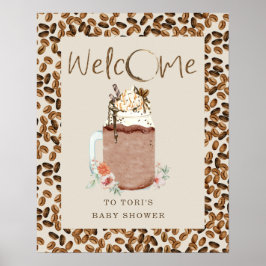 Välkomsthälsa om kaffebönor i Blommigten Baby Show Poster