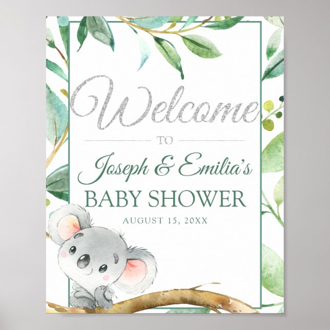 Välkomsthälsa om Koala Gender Neutral Baby Shower Poster (Framsidan)