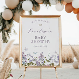 Välkomsthälsa om Lilac och Butterflies Baby Shower Poster